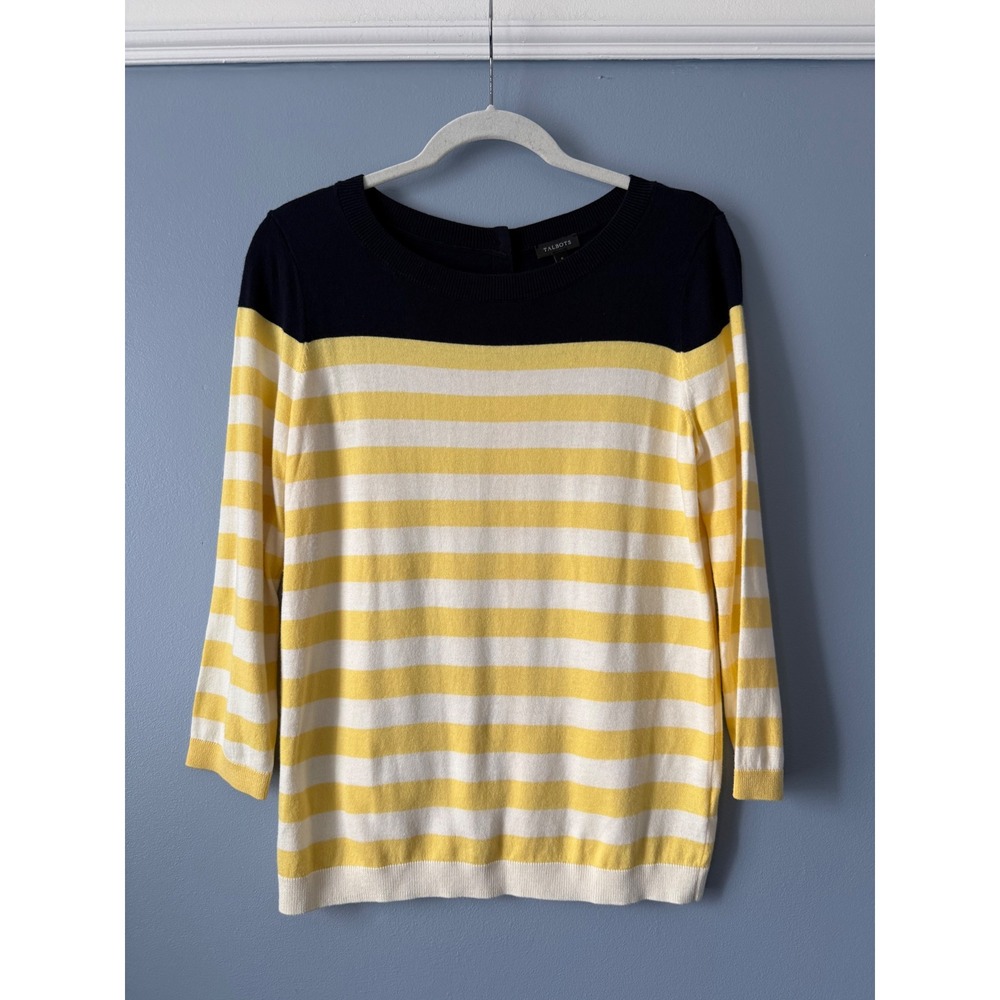 Talbots Lightweight Sweater Colorblock Stripes Buttons Cotton Blend Size Small